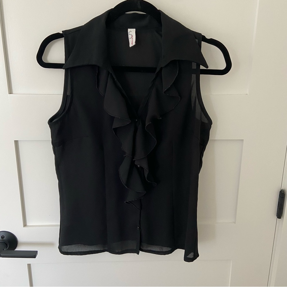 Vintage 90s Suzy Shier Black Ruffle Blouse